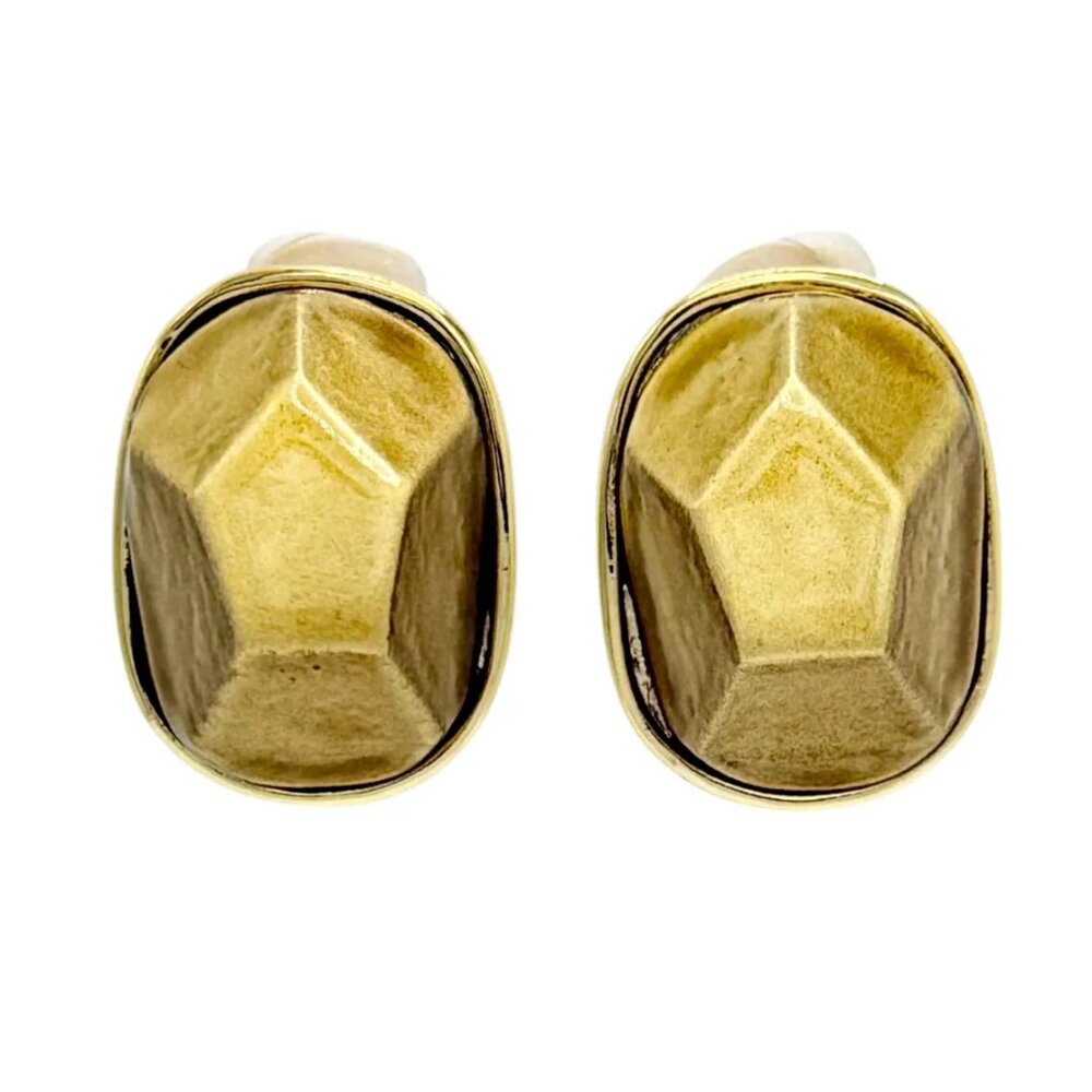 Kenneth Jay Lane 22k Gold Plated Faceted Enamel Nugget Clip Earrings Bold Design